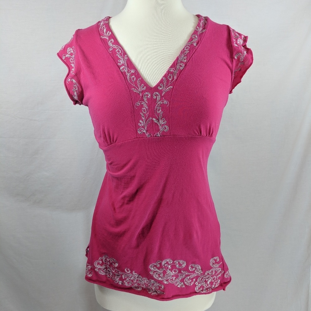 BCBGMaxAzria Pink Embroidered Top